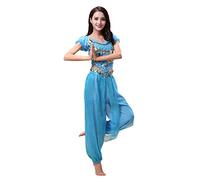 Grouptap Bollywood indian plus size bharatanatyam belly dance womens girls 2-piece costume dress blue kuchipudi outfit set (Cyan, 170-180cm, 60-90kg)