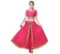 Grouptap Bollywood lehenga choli indian womens anarkali saree ladies wedding party designer dance blouse dress pink lengha costume (Pink, 152-172 cm, 45-70 kg)