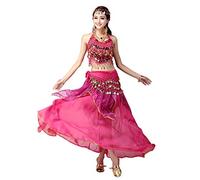 Grouptap Bollywood women india arabian sexy lady belly dancer sequined long skirt dress party costume pink fancy adult outfit (Pink, 155-175cm, 45-70kg)