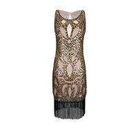Grouptap Gold Beige 1920s Flapper Gatsby Evening Dance Dress Fancy Women Girls Size 1920 Sequin Tassel Vintage Fashion Clothes (Campagne Gold, UK 12)