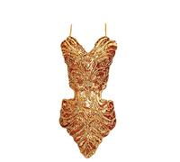 Gold latin women dance fancy sequin backless ballroom star show dress top (no skirt) for tango samba rumba ladies outfit (Gold)