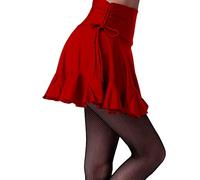 Grouptap Latin dance motony red womens short skirt wear ballroom tango chacha salsa samba girls performance practice outfit (Red, UK 8-14, 150-165 cm)