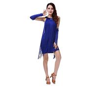 Grouptap Latin Dance Party Womens Crew Neck Fringe Tassel Dress (no arm Gloves) Girls cha cha Costume (UK Women 4/6/8) (Blue, XS)