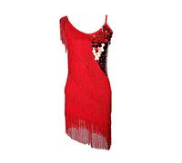 Grouptap Latin fringe tassel sequin dance skirt competition dress women size salsa samba cha cha wear (UK Women 4/6/8/10) (Red)
