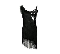 Grouptap Latin fringe tassel sequin dance skirt competition dress women size salsa samba cha cha wear (UK Women 4/6/8/10) (Black)