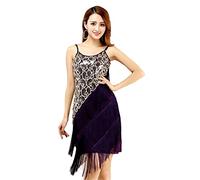 Grouptap Latin Sparkling Sequins Adult Women Tassel Skirt Dress (no arm Gloves) Split Costume Outfit (UK Women 4/6/8) (Purple, M)