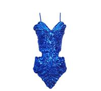 Grouptap Latin Women Dance Fancy Sequin Backless Ballroom Star Show Dress Blue top (no Skirt) for Tango Samba Rumba Ladies Outfit (Blue)