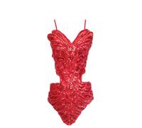 Grouptap Latin women dance fancy sequin backless ballroom star show dress red top (no skirt) for tango samba rumba ladies outfit (Red)
