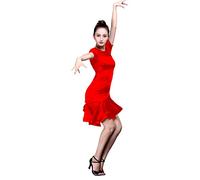 Grouptap Latin womens short sleeve dancing practice skirt dress chacha latina ladies size costume (UK Women 4-6) (Red, XS)