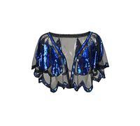 Grouptap Navy blue lavender women gatsby cape shawl beaded sequin wrap bolero for 1920s art decor fashion evening party dress (Blue)