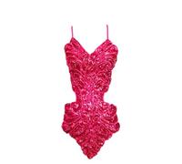 Red Latin Women Dance Fancy Sequin Backless Ballroom Star Show Dress top (no Skirt) for Tango Samba Rumba Ladies Outfit (Pink Red)
