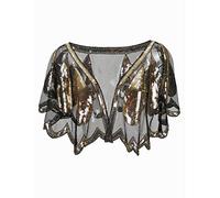 Grouptap Wedding brides women gatsby cape shawl beaded wrap bolero golden for 1920s art decor fashion evening party dress (Gold)