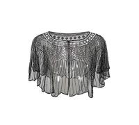 Grouptap Wedding brides women gatsby cape shawl beaded wrap bolero Silver black/Ivory champagne for 1920s art decor fashion evening party dress