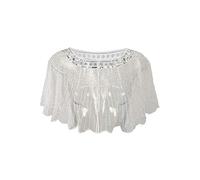 Grouptap White Silver Wedding Brides Women Gatsby Cape Shawl Beaded wrap Bolero for 1920s Art Decor Fashion Evening Party Dress (Silver White)