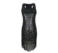 Grouptap Womens 1920s flapper great gatsby sequin cocktail ballroom dance tassel ladies 20s art deco beaded dress black size 16/18 (Black, UK 16-18)