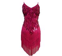 Grouptap Womens flapper gatsby sequin tassel ballroom dance sling skirt pink red latin salsa tango samba cha cha rumba dress size 6/8/10/12 (Pink, UK 6-12)