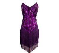 Grouptap Womens flapper gatsby sequin tassel ballroom dance sling skirt purple latin salsa tango samba cha cha rumba dress size 6/8/10/12 (Purple, UK 6-12)
