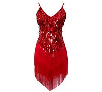 Grouptap Womens flapper gatsby sequin tassel ballroom dance sling skirt red latin salsa tango samba cha cha rumba dress size 6/8/10/12 (Red, UK 6-12)