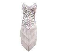 Grouptap Womens flapper gatsby sequin tassel ballroom dance sling skirt white latin salsa tango samba cha cha rumba dress size 6/8/10/12 (White, UK 6-12)
