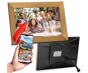 Grouptronics Gallery10 Easy To Use Wi-Fi Digital Photo Frame - 10 Inch, Send Photo or Video Via Free Phone App - Touch Screen, Auto Sleep & Rotate, Bendy Stand, Landscape or Portrait, 16GB - Gold
