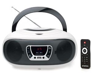 Grouptronics GTCD-501 Stereo BoomBox Portable CD Player Radio With USB, MP3 Player & AUX IN for Smartphone & Tablet White