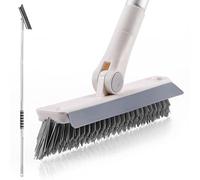 Grout Brush with Long Handle, 2 in 1 Floor Scrub Brush with Squeegee, Shower Scrubber Cleaner Swivel Stiff Bristle for Cleaning Baseboards Tile Floors Bathroom Wall