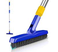 Grout Brush with Long Handle, ITTAR 33-55 Inch Telescopic Handle V-Shape Stiff Bristles Tile Floor Grout Scrubber Deep Cleaner Brush for Kitchen, Bathroom, Shower, Baseboards, Hard-to-Reach Corners