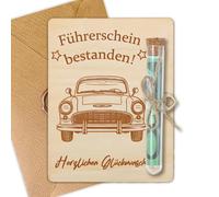 GROVBLE Driving Licence Passed Gift, Passed Driving Test Gift, Wooden Money Gift Packaging with Envelopes and Test Tube, for Women, Men, Girls, Boys
