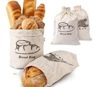 GROVBLE Linen Bread Bags Set of 2 - Reusable Cotton & Linen Bread Bags, Breathable Bread Storage with Drawstring, 45 × 30 cm