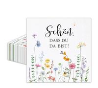 GROVBLE Napkins 33 x 33 cm - Pack of 40 Paper Napkins "Schön, dass du da bist" Flowers Vintage with Butterfly, Decorative Napkins for Wedding, Birthday & Table Decoration