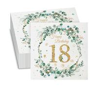 GROVBLE Pack of 40, 18th Birthday Napkins, Eucalyptus Green Napkins, Happy Birthday Napkins, for 18th Birthday Girl Boy Birthday Party Decoration, 33 x 33 cm