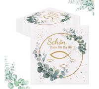 GROVBLE Pack of 40 Napkins Christening, Communion Napkins Girl Boy, Napkins schön dass du da bist für Konfirmation, Communion und Taufen, Eucalyptus, Communion Decoration, Fish Christening Decoration