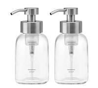 Grove Co. Foaming Soap Dispenser, 2 x Refillable Glass Bottles with Stainless Steel Pump, Reusable Liquid Hand Soap Set for Kitchen or Bathroom, Square Base, Reduce Plastic Waste