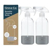 Grove Co. Glass Spray Bottles for Cleaning Solutions, 2-Pack Bundle, Unique Silicon Sleeve Slide & Snap Custom Label, Refillable Spray Bottle, Made from Recycled Glass, 2 x 16oz
