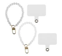 GroveEss 2PCS Mobile Chain Lanyards, Universal Phone Back Patch Charm Wrist Strap, Phone Pendant Decorative Pearl Bracelet for Girls Women Smartphone Key Decorating