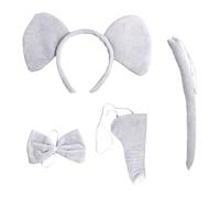 GroveEss 4-Piece Jungle Animals Costume Set, Cutie Elephant Ears Headband, Bowtie Nose Tail, Kids Halloween Carnival Birthday Party Costume Accessories