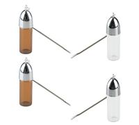 GroveEss 4Pcs Mini Bottles with Spoons,Small Portable Glass Storage Bottle Kit,Waterproof Sealing Pill Holders Boxes Outdoor Travel Acessories for Spice Powder Medicines Pills Storing(Brown+Clear)