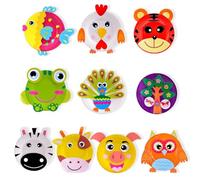 GroveEss Arts and Crafts Set for Kids 10PCS Animal Paper Plates with Double-Sided Adhesive Tape DIY Craft Kit for Girls Boys Funny Party Games Preschool Learning Supplies Educational Birthday Gifts