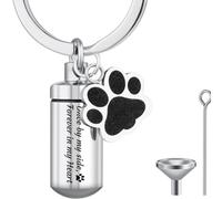 GroveEss Dog Urn Keychain,Small Cylinder Stainless Steel Cremation Memorial Urns for Ashes,Mini Pet Ashes Keepsake Keychain Pendant for Dogs Cats Pet Human Ashes Hairs Dried Flowers Burial Soil