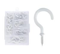 GroveEss Screw in Ceiling Hooks 70 Pcs Mug Cup Hooks Plastic Coated Ceiling Hook 6 Size Multipurpose Hook for Cabinet Shelf Kitchen Garden Hanging(White)
