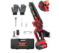 GroveGrip 8-Inch Brushless Mini Chainsaw for Easy Yard Work | 1400W auto-oiler saw with 1x 4000mAh batteries. Lightweight (2.7lbs), safe for seniors. Cuts 8" logs effortlessly.