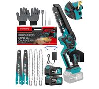 GroveGrip 8-Inch Brushless Mini Chainsaw for Easy Yard Work | 1400W auto-oiler saw with 2x 4000mAh batteries. Lightweight (2.7lbs), safe for seniors. Cuts 8" logs effortlessly.