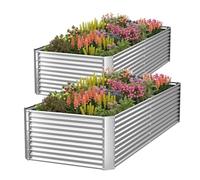 GROVELEAF 2 Pack Tall Corrugated Galvanized Steel Raised Garden Bed Outdoor, Metal Above Ground Garden Bed for Vegetables and Flowers, Raised Beds for Gardening-4x2FT