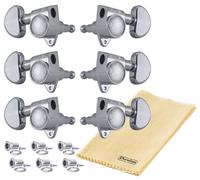 Grover 102-18C ROTOMATICS Guitar Tuners Tuning Machine Set 18:1 3+3 Chrome Keys Sperzel Style with Tonebird Dunlop Polish Cloth Bundle Kidney Button Fine Tune Gears for Acoustic or Electric