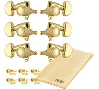 Grover 102-18G ROTOMATICS Guitar Tuners Tuning Machine Set 18:1 3+3 Gold Keys Sperzel Style with Tonebird Dunlop Polish Cloth Bundle Kidney Button Fine Tune Gears for Acoustic or Electric