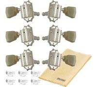 Grover 135N Deluxe Vintage Guitar Tuning Machines Tuner Keys Nickel Set 3+3 14:1 Ratio "Green Key" Keystone Button with Dunlop Polish Cloth Bundle LP Les Paul Style Replacement Upgrade Tuners