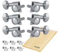 Grover 406C Locking Rotomatics Guitar Tuners, Tuning Machines Set 3+3 18:1 Chrome Mid-Size "Mini" Tuning Keys with Tonebird Dunlop Polish Cloth Bundle Tuner Heads with Small Kidney Button