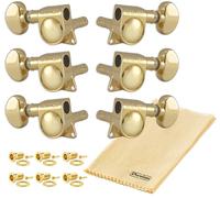 Grover 406G Locking Rotomatics Guitar Tuners, Tuning Machines Set 3+3 18:1 Gold Mid-Size Tuning Keys with Tonebird Dunlop Polish Cloth Bundle Tuner Heads with Small Kidney Button