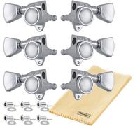 Grover 502CK ROTO-GRIP Locking Rotomatics Guitar Tuners, Tuning Machines Set 3+3 18:1 Chrome Tuning Keys Tuner Heads Keystone Button with Tonebird Dunlop Polish Cloth Bundle
