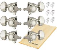 Grover 502N ROTO-GRIP Locking Rotomatics Guitar Tuners, Tuning Machines Set 3+3 18:1 Nickel Tuning Keys with Tonebird Dunlop Polish Cloth Bundle Tuner Heads with Kidney Button